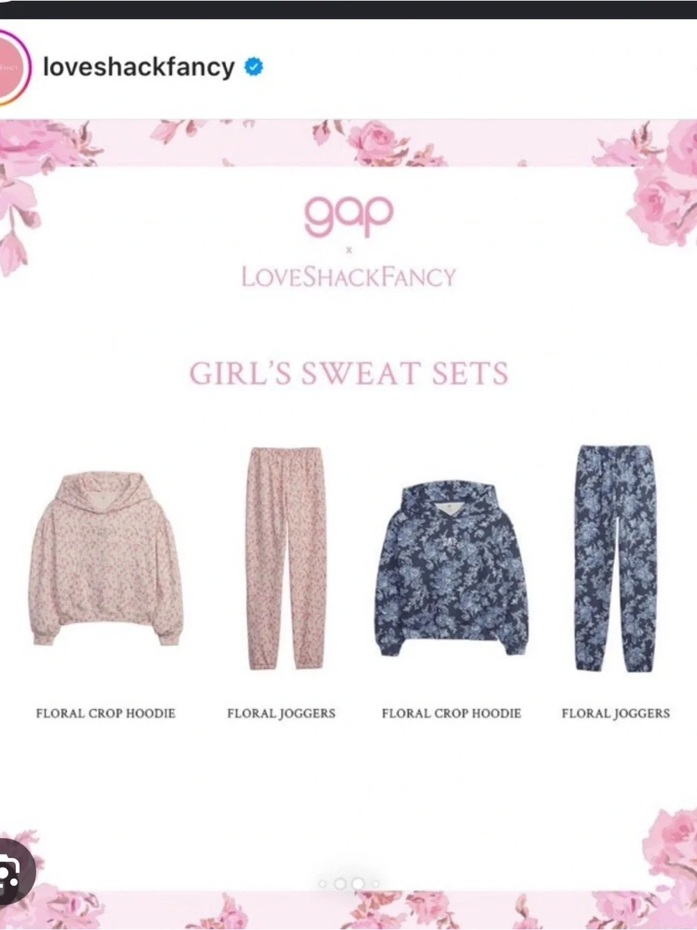 GAP x Love Shack Fancy pink floral hoodie & sweat pants set - kids Medium (8)